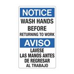 Notice Wash Hands Before Returning To Work/Bilingual Sign